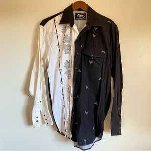 Vintage Western Aztec Button-Down Rodeo Shirt Mens Size Medium M Black White